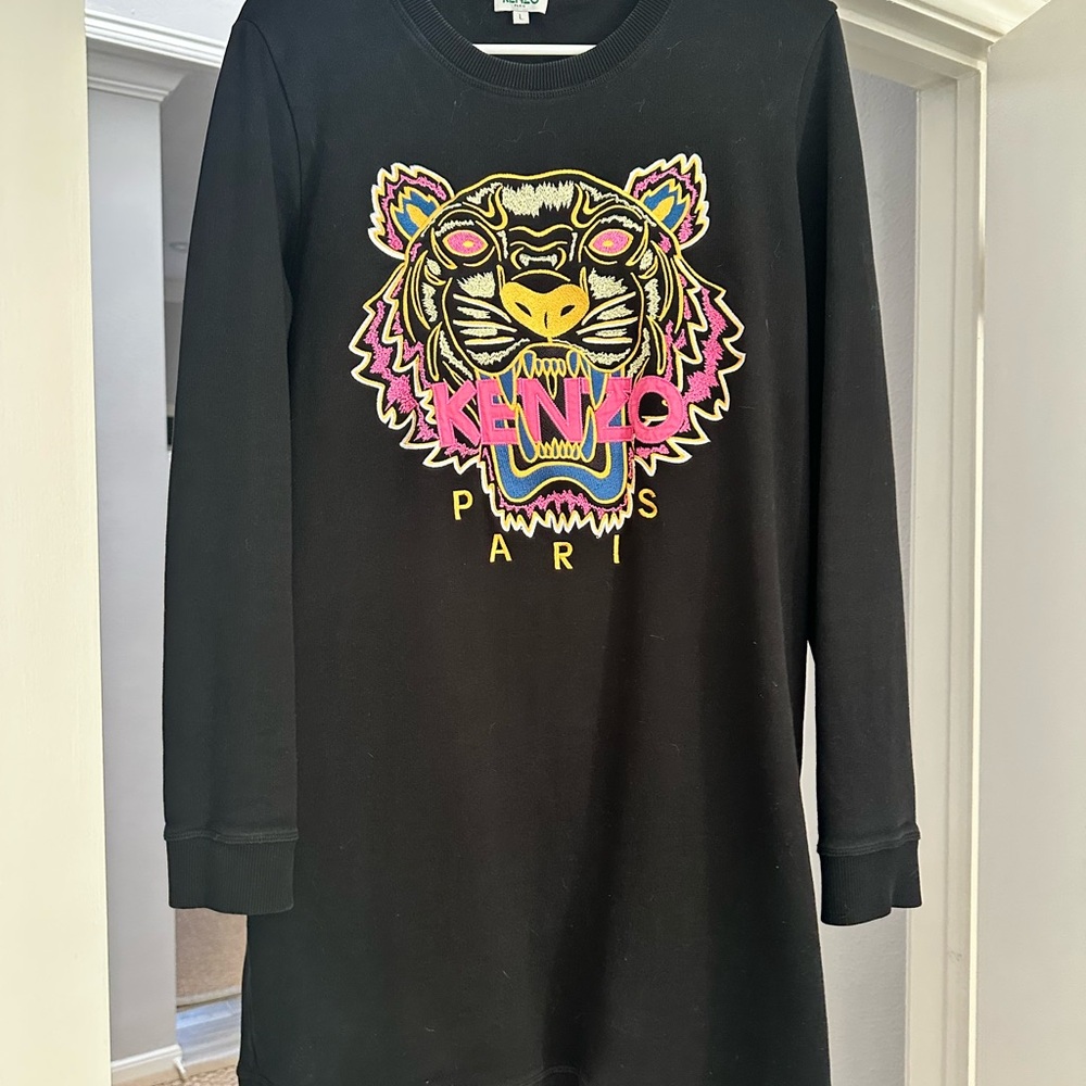 Kenzo Black Sweatshirt with Pink and Gold Tiger Design-THIS IS A LONG SWEATSHIRT - Picture 2 of 4